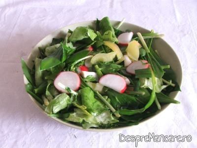 Salata de leurda, salata verde si ridichi de luna pentru drob din maruntaie de curcan.
