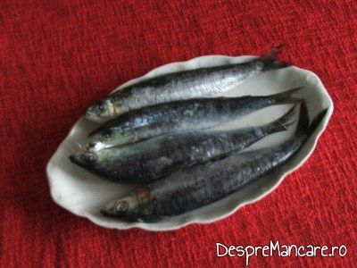 Pestele proaspat, cumparat de la pescarie pentru sardine cu ciuperci, la tigaie.