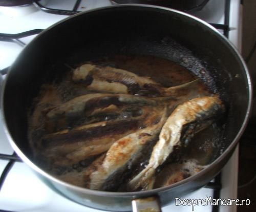 Prajire sardine in amestec de unt proaspat si ulei de masline.