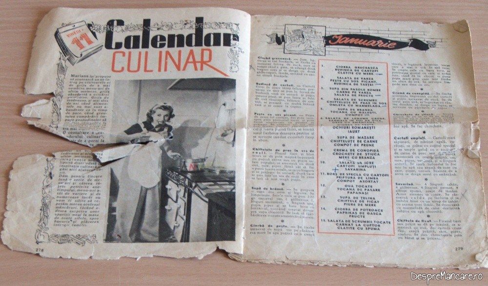 Calendar culinar de pe la 1936-1938.