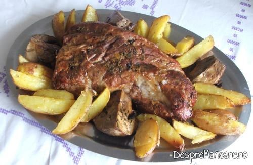 muschi de porc cu ciuperci si cartofi la tava 9