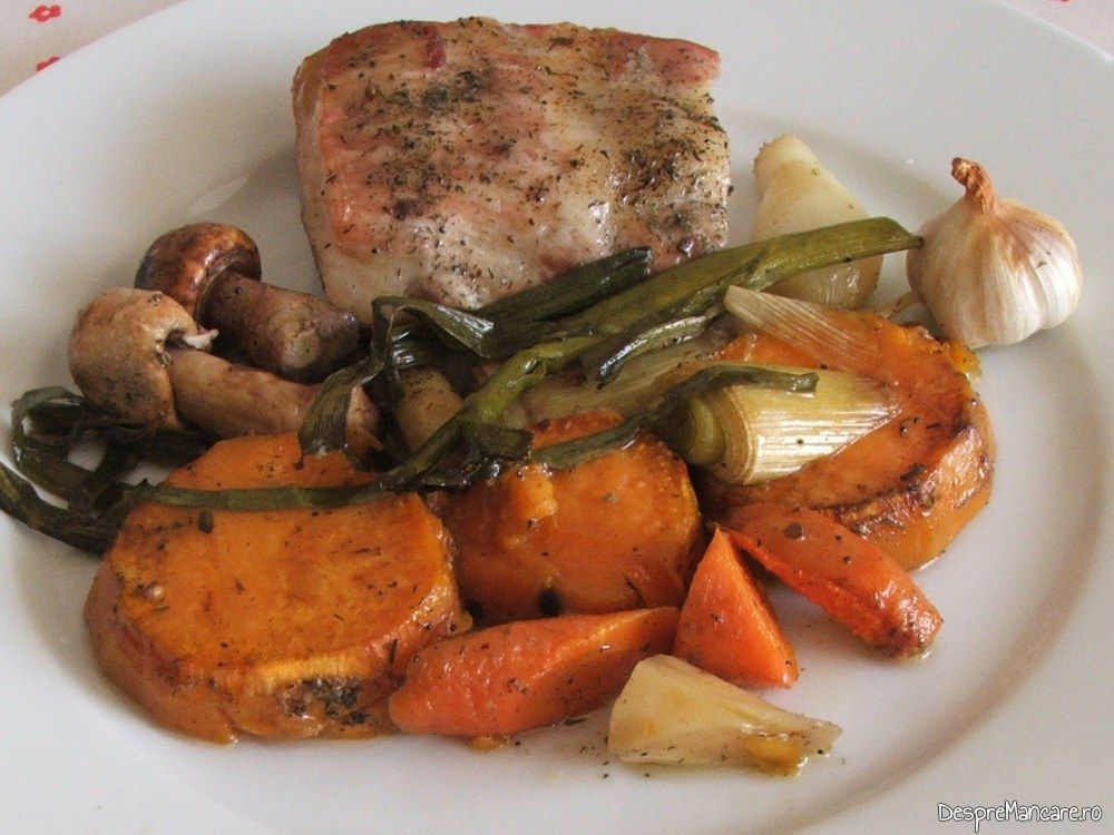coasta de porc cu legume dovleac si ciuperci la cuptor 8 Copy
