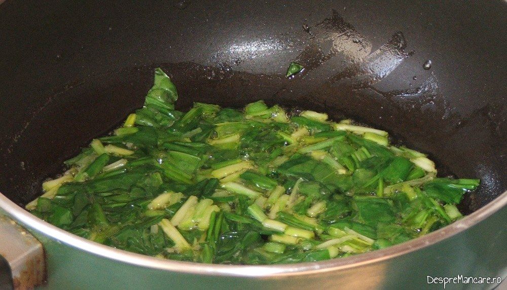 Calire ceapa verde si usturoi verde in amestec de unt proaspat si ulei de masline extravirgin.