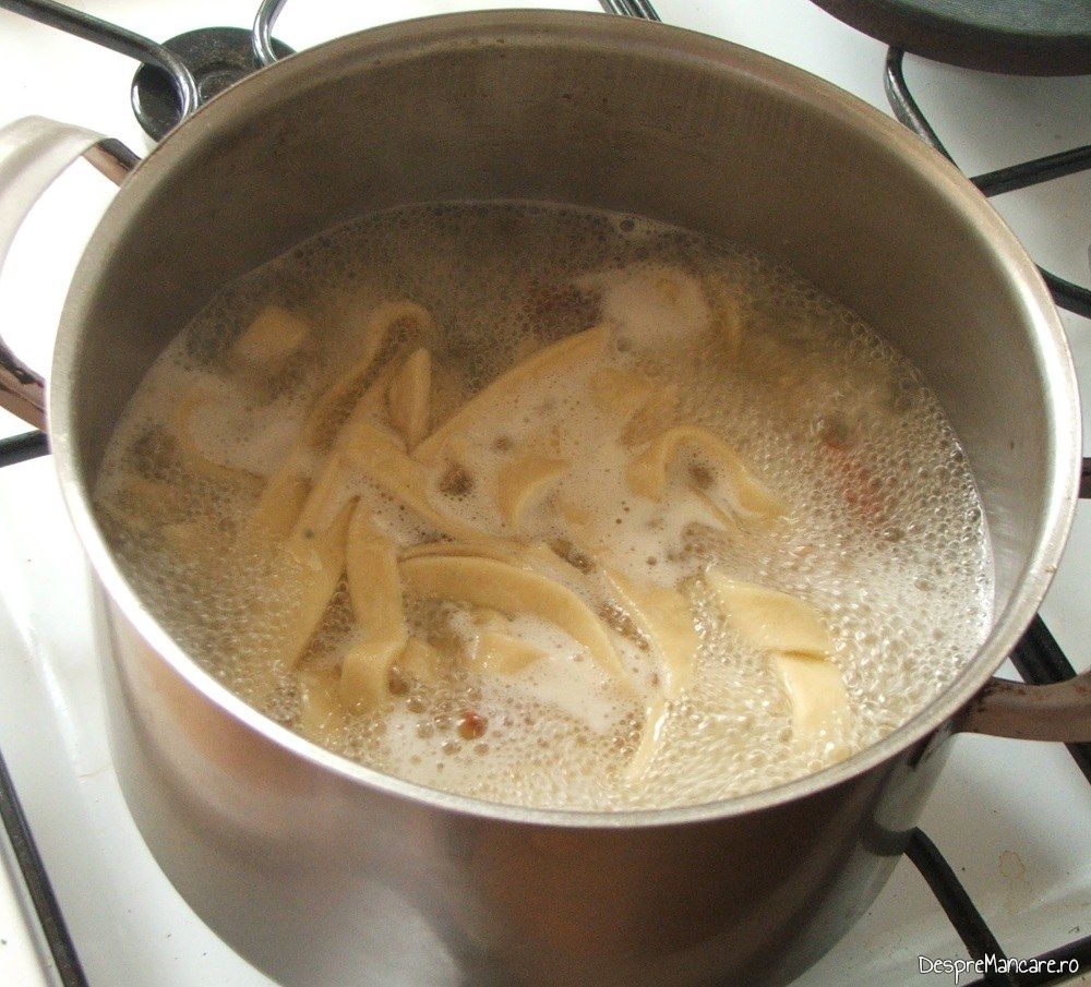 Taietei de casa care fierb in supa de curcan si legume.
