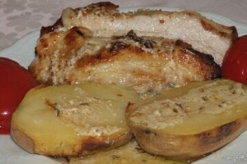 coaste de porc macerate in iaurt si coapte cu cartofi copti 14