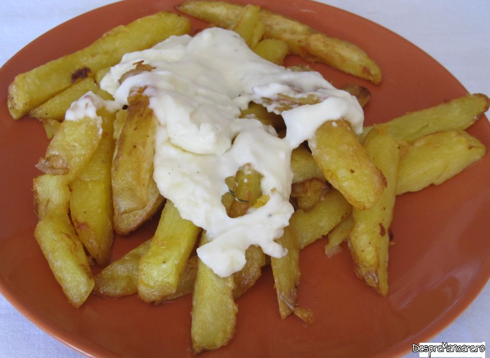 cartofi prajiti in untura de porc cu mujdei de usturoi verde si crema de branza de burduf (16)