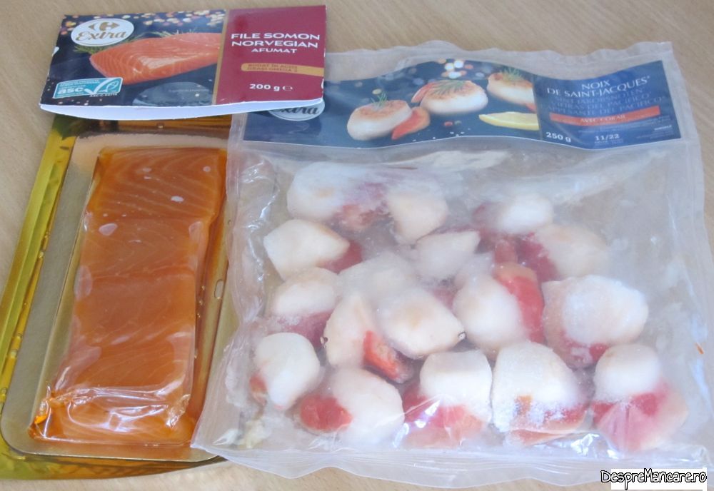 scoici Saint Jacques si somon norvegian cu spaghete (1)